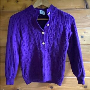 Vintage Purple Celine Sweater Jumper with Gold Buttons Size 36 Made in Italy